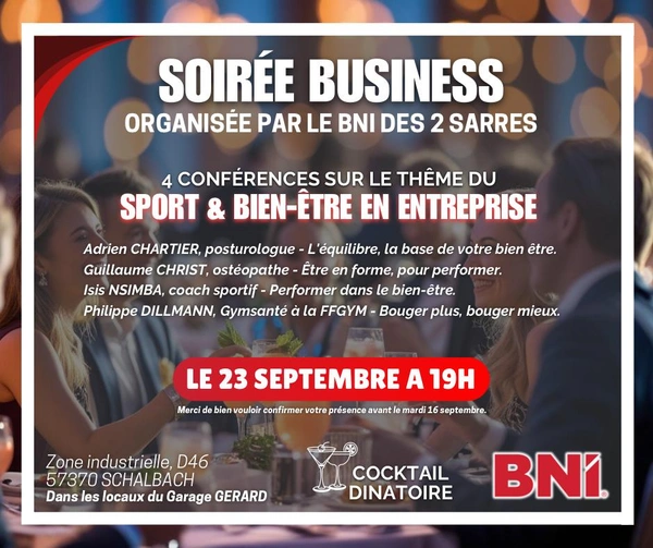 Soirée Business du BNI des 2 Sarres à Sarrebourg