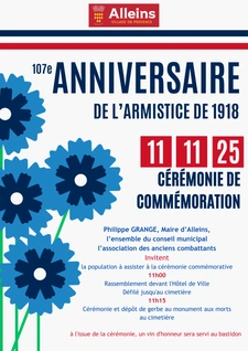 Mardi 11 novembre 2025 à 11h00 rassemblement devant l’Hôtel de ville