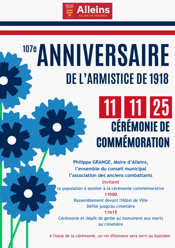 Mardi 11 novembre 2025 à 11h00 rassemblement devant l’Hôtel de ville