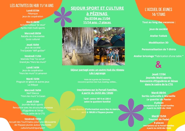 Animations de l’espace jeunes intercommunal  Planning vacances avril 2025