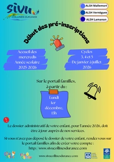 Pré-inscriptions 2026 au centre de loisirs du SIVU Collines Durance