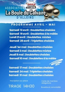 LA BOULE DU CALVAIRE / PROGRAMME avril & mai 2025