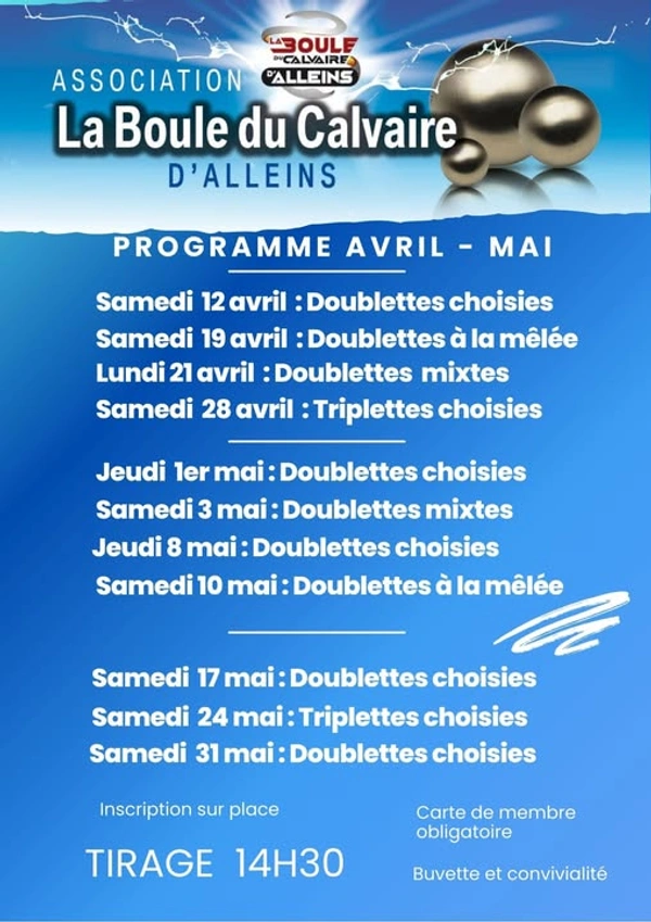 LA BOULE DU CALVAIRE / PROGRAMME avril & mai 2025
