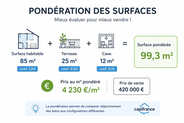 Pondération des surfaces habitables dans l'estimation