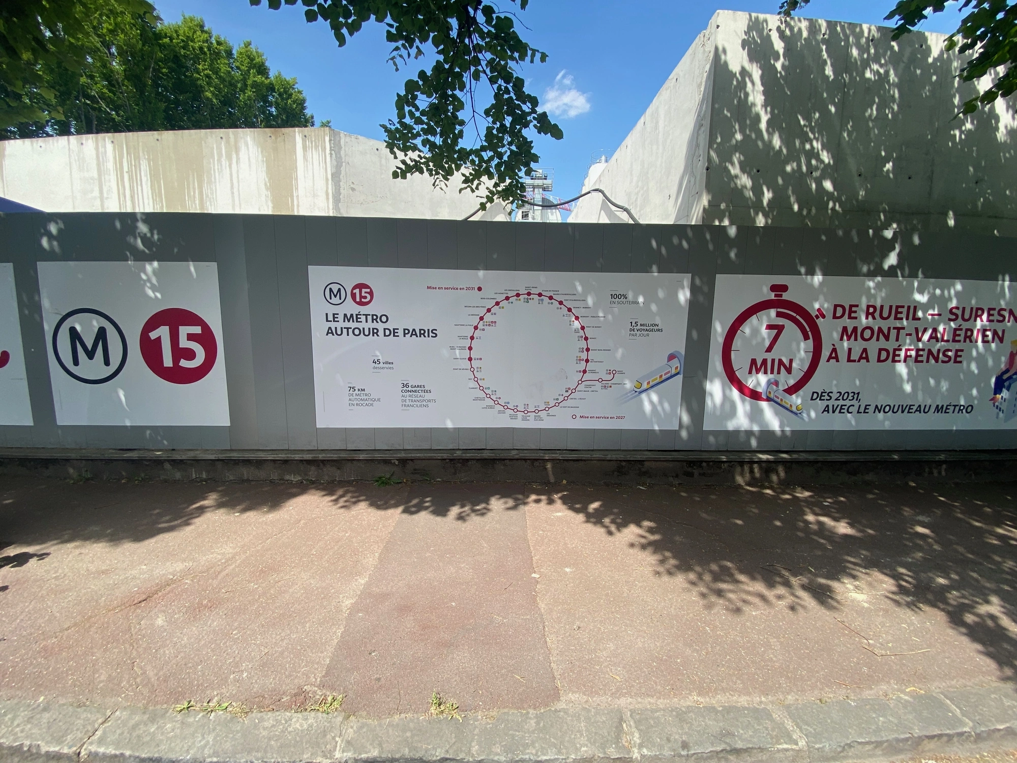 Tracé de la future ligne 15 du Grand Paris Express et emplacement de la gare de Rueil-Suresnes-Mont-Valérien