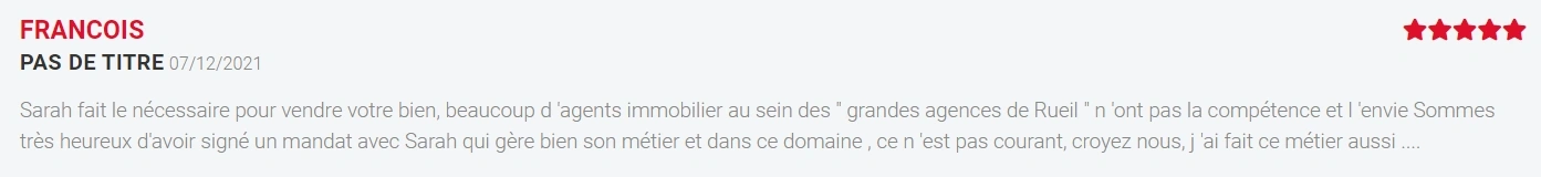 Avis client de Sarah Bendib, agence immobilière à Rueil-Malmaison : vente d’une maison dans le quartier du Mont-Valérien