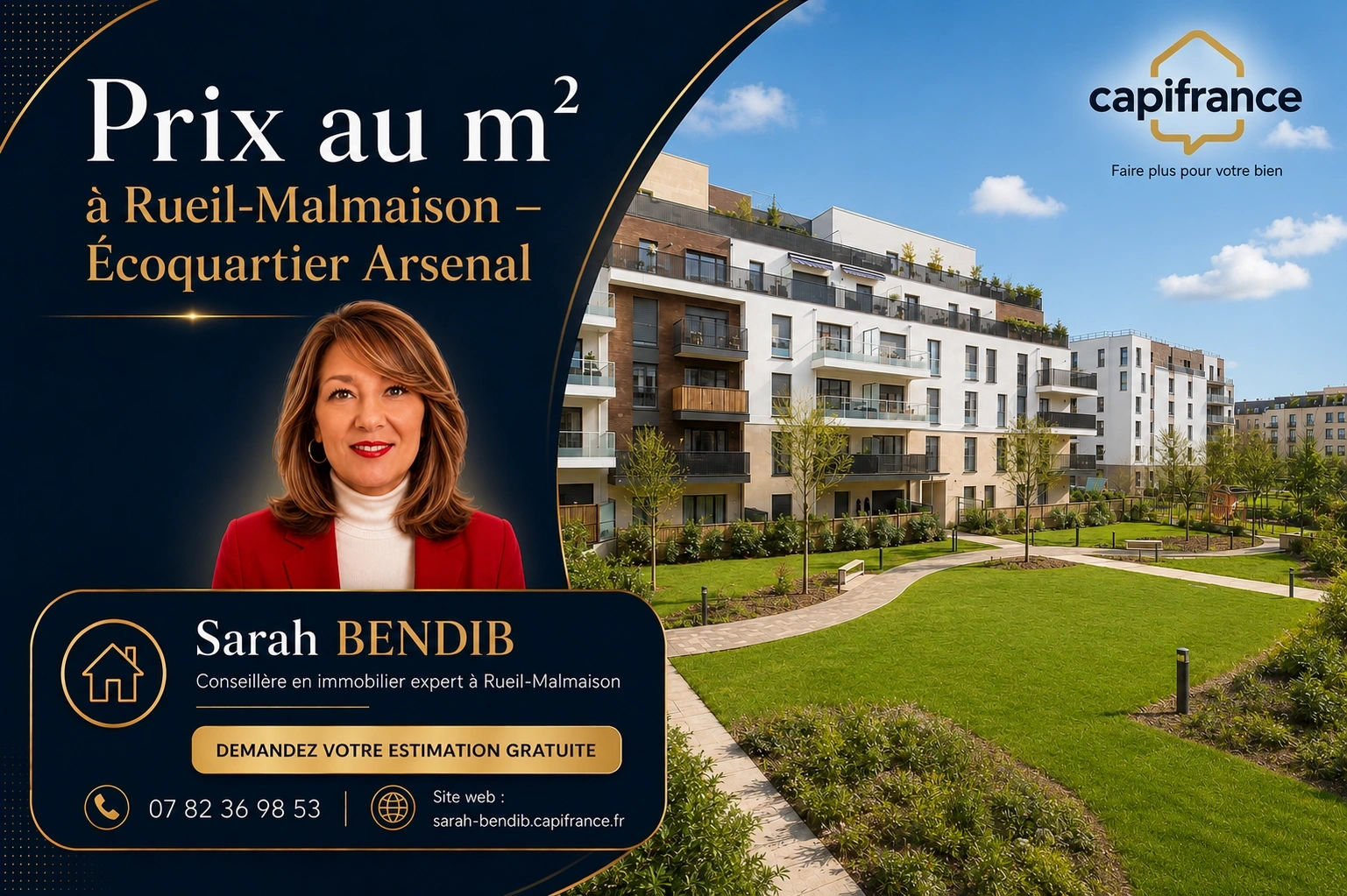 Prix au m² à Rueil-Malmaison dans l'Écoquartier de l'Arsenal : estimation immobilière par Sarah Bendib.
