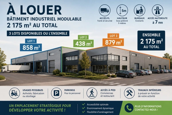 Local/bureau à louer VILLEFRANCHE SUR SAONE (69) Surface 2 175 m2 avec 5 m de hauteur et accès PL