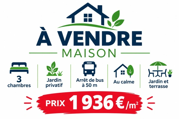 A 15 mn de Villefranche - TAPONAS (69220) 3 mn de Belleville - Maison de 110 m² avec Jardin privatif et 2 Parkings .Arrêt bus à 50 m