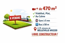 Terrain à vendre de 475,00 m² TAPONAS (69) - TERRAIN CONSTRUCTIBLE PLAT AU CALME 475 m² -  A 3 mn de Belleville / Saône 