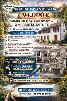 Immeuble à vendre proche SCHIRMECK - IMMEUBLE de 3 APPARTEMENTS T3 + 2 GARAGES