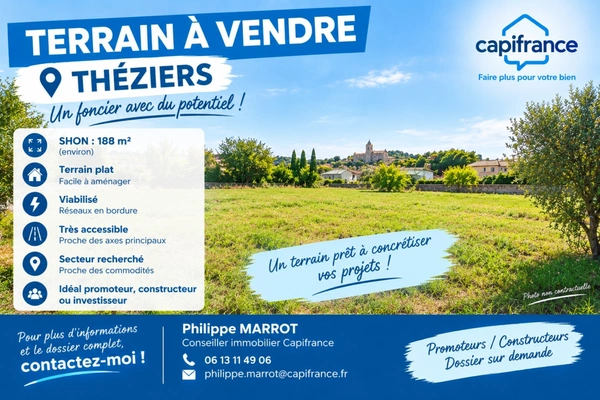 Terrain constructible à vendre  THEZIERS (30)