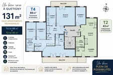 Cote d'Or - Appartement à vendre Dijon agglomération -131 m² • T4 + T2 • 2 entrées • 2 balcons • Garage • Tramway à pied