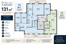 Cote d'Or - Appartement à vendre Quetigny -131 m² • T4 + T2 • 2 entrées • 2 balcons • Garage • Tramway à pied