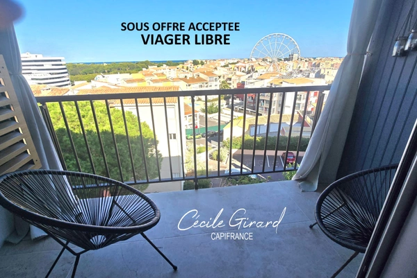 VIAGER LIBRE – CAP D’AGDE (34) CENTRE PORT– T2, BALCON AVEC VUE DÉGAGÉE JUSQU’AU PORT ET LA MER