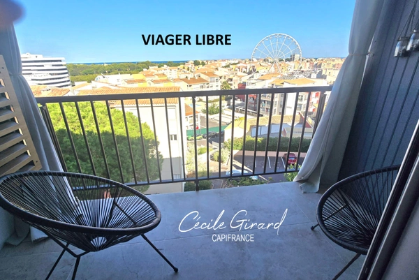 VIAGER LIBRE – CAP D’AGDE (34)– T2, BALCON AVEC VUE DÉGAGÉE JUSQU’AU PORT ET LA MER