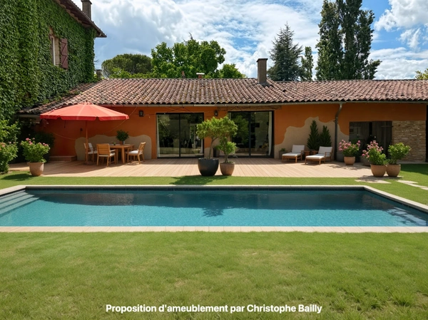 Montastruc-la-Conseillère (31380). Maison de maître XVIIIe au cœur d’un parc de 1,5 ha, volumes contemporains, dépendances.