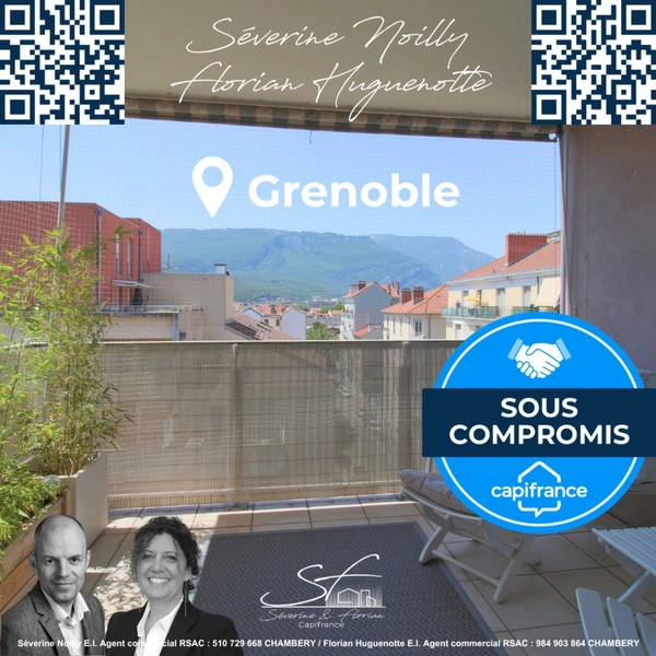T3 en vente à Grenoble (38), résidence sécurisée, ascenseur, terrasse, cave, garage