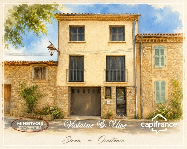 Maison en pierre rénovée avec grand garage, terrasse, cour et terrain – Siran (34210)