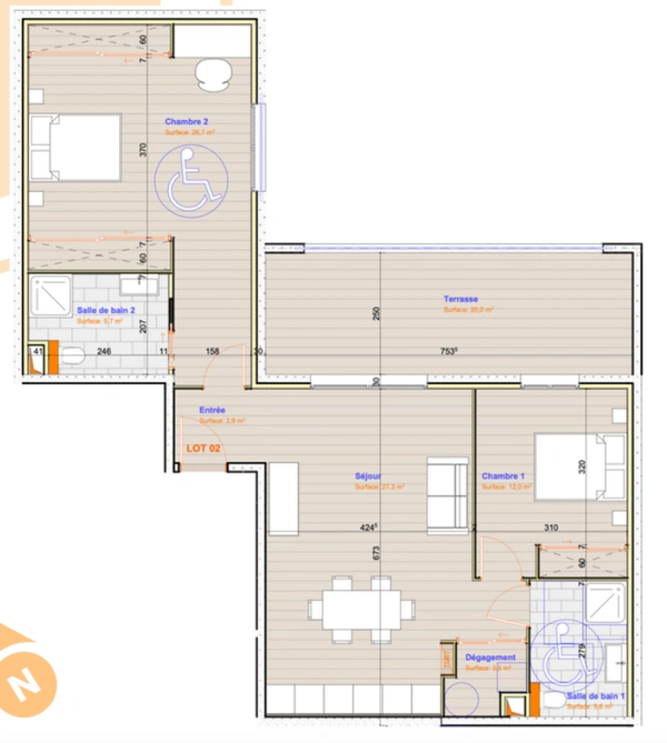 BASTIA (20) appartement à vendre 3 pièces de 83,70 m2 avec terrasse de 20 m2