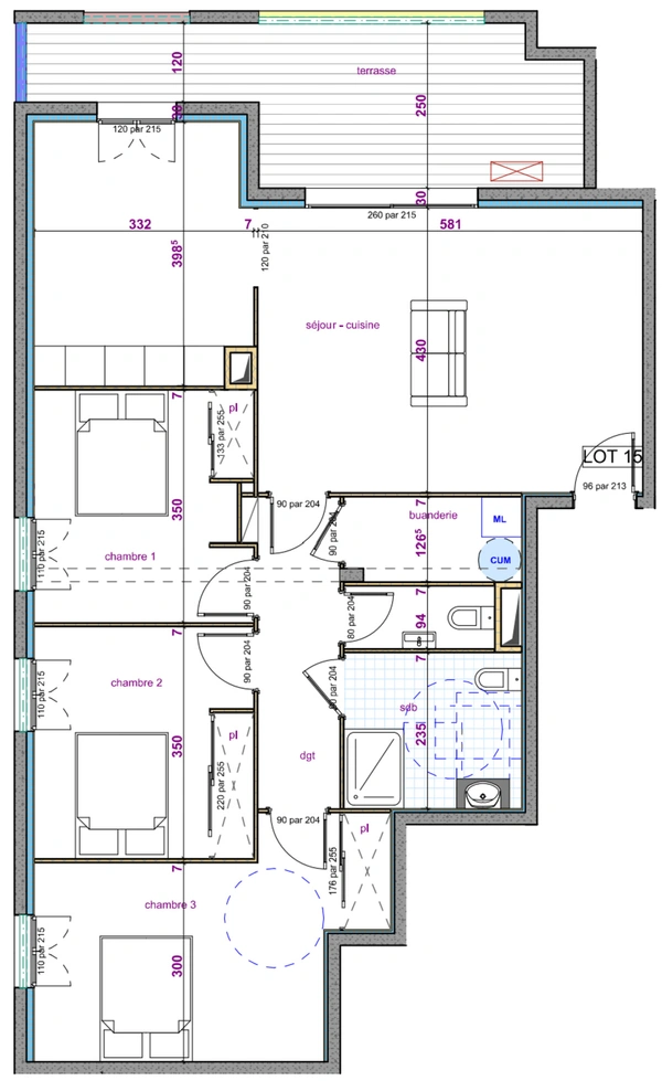 à vendre BORGO (20) appartement 4 pièces de 94,30 m2 avec terrasse et vue mer