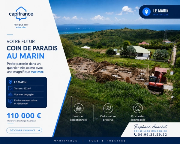 🏖 À vendre – Terrain vue mer au Marin (522 m²)