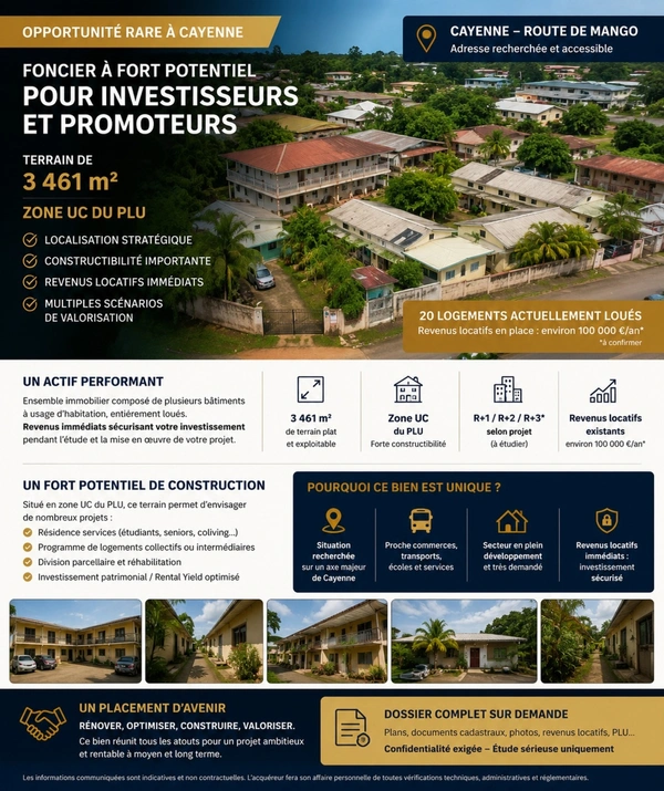 Terrain de 3 461 m² en zone UC – Cayenne