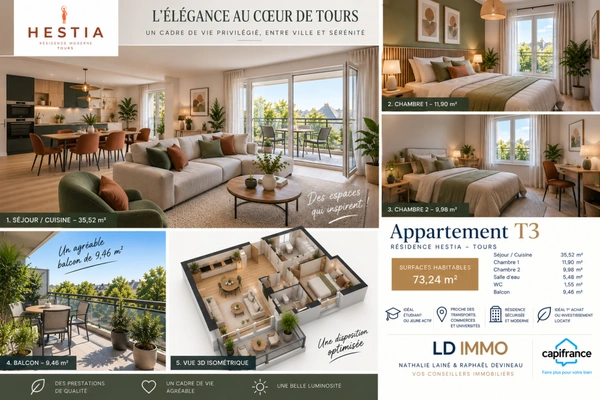 appartement à vendre 3 pièces TOURS (37)