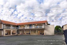 Ancien hôtel 604 m² – 16 chambres, local commercial 113 m² et terrain à bâtir 1 909 m² – 12 min de Lacq, 23 min de Pau