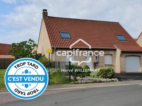 HONDSCHOOTE – Maison individuelle, 5 pièces, 3 chambres, 1 bureau, garage et jardin SUD