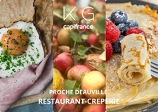Proche Deauville fonds de commerce restaurant crêperie à vendre avec grande terrasse, clientèle fidèle