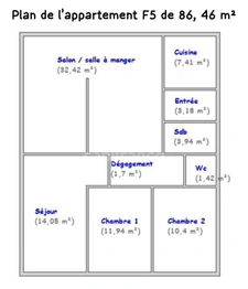 Appartement à vendre, 5 pièces, de 86 m² pour une famille qui aime l'espace ou pour un bel investissement locatif