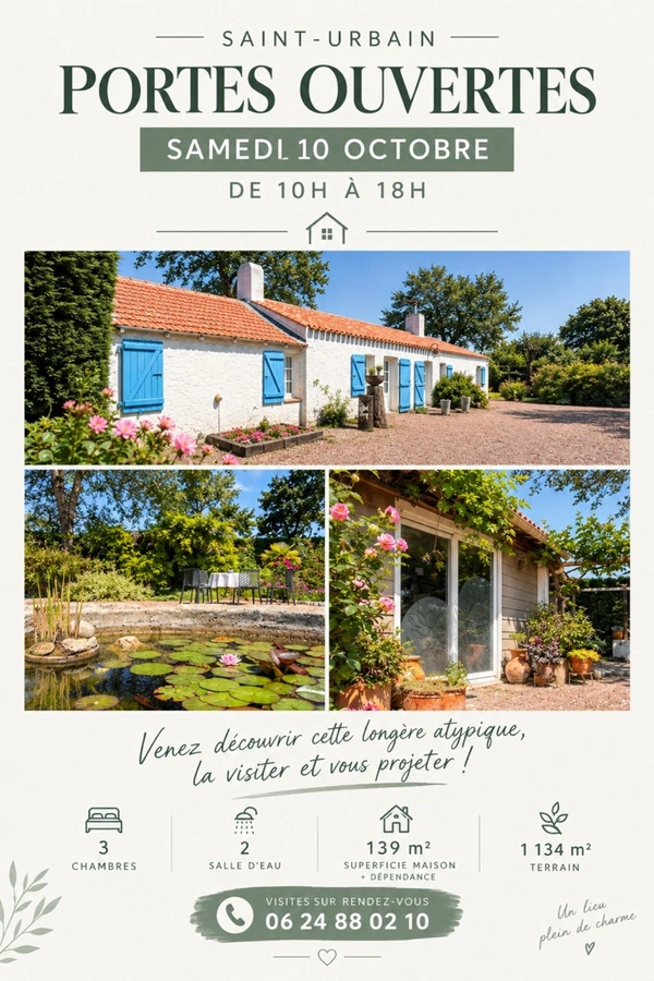 Maison de caractère 5 pièces à Saint-Urbain(85) et sa spacieuse dépendance