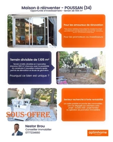 Maison à réinventer sur grand terrain à bâtir - POUSSAN (34)