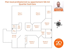 Bureaux climatisés 125 m² – Vitrine 10 mètres – Parkings – Proche Gare Sud / St Hélier
