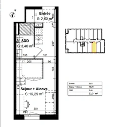 appartement studio neuf à vendre ROUEN (76) surface habitable 22.31 m2