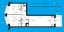 appartement T3 neuf à vendre PARIS 18e, surface hab 49.20 m2 + 3 balcons représentant une surface de 8.2 m2.