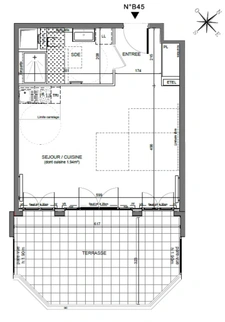 Studio à vendre PUTEAUX (92), surface habitable 38.43 m2 + terrasse 18 m2 + 1 parking s-sol