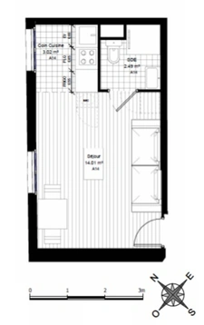 studio entièrement rénové à vendre CLICHY (92), surface habitable 19,52 m2