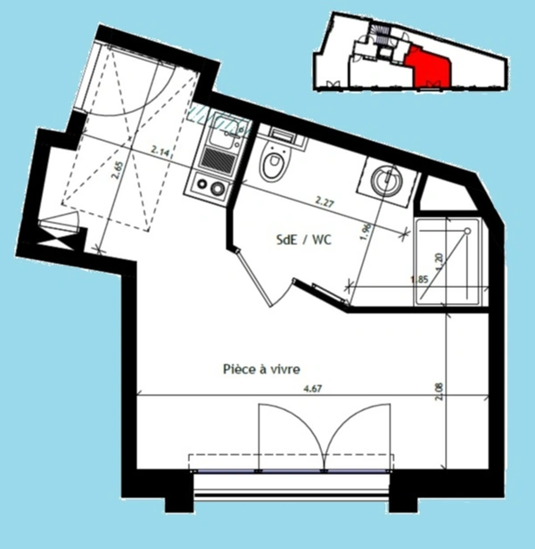 Studio neuf à vendre pièces PARIS 20e, surface habitable 22.15 m2.