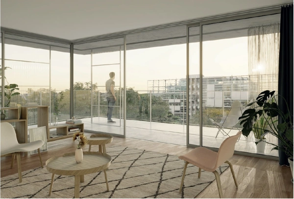 appartement T2 neuf à vendre PARIS 14e, surface hab. 53.20 m2+ terrasses + jardin d'hiver 9.20 m2.