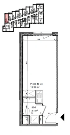Studio neuf meublé en résidence étudiante à vendre, ROUEN rive droite : surface habitable 23.09 m2