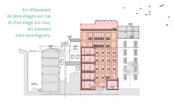 appartement T2 neuf dans immeuble restauré à vendre PARIS 17e, surface 43,90 m2 + terrasse 13,80 m2