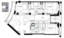 appartement T4 neuf à vendre PARIS 14e, surface hab. 82.40 m2 + loggia 4.50 m2 + balcons 6.90 m2.