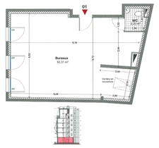 Fonds de commerce neuf à vendre BOULOGNE BILLANCOURT (92) surface 50.31 m2 + toilettes 2.25 m2