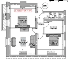 Appartement T3 avec travaux à vendre PARIS 19e, surface habitable 55 m2 + balcon 2.20 m2 + cave