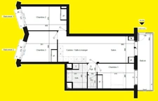 appartement T4 neuf à vendre PARIS 18e, surface hab 72.20 m2 + 3 balcons d'une surface totale de 13.90 m2