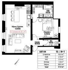 appartement T2 à rénover, à vendre PARIS 19e, surface habitable 51.80 m2 + cave