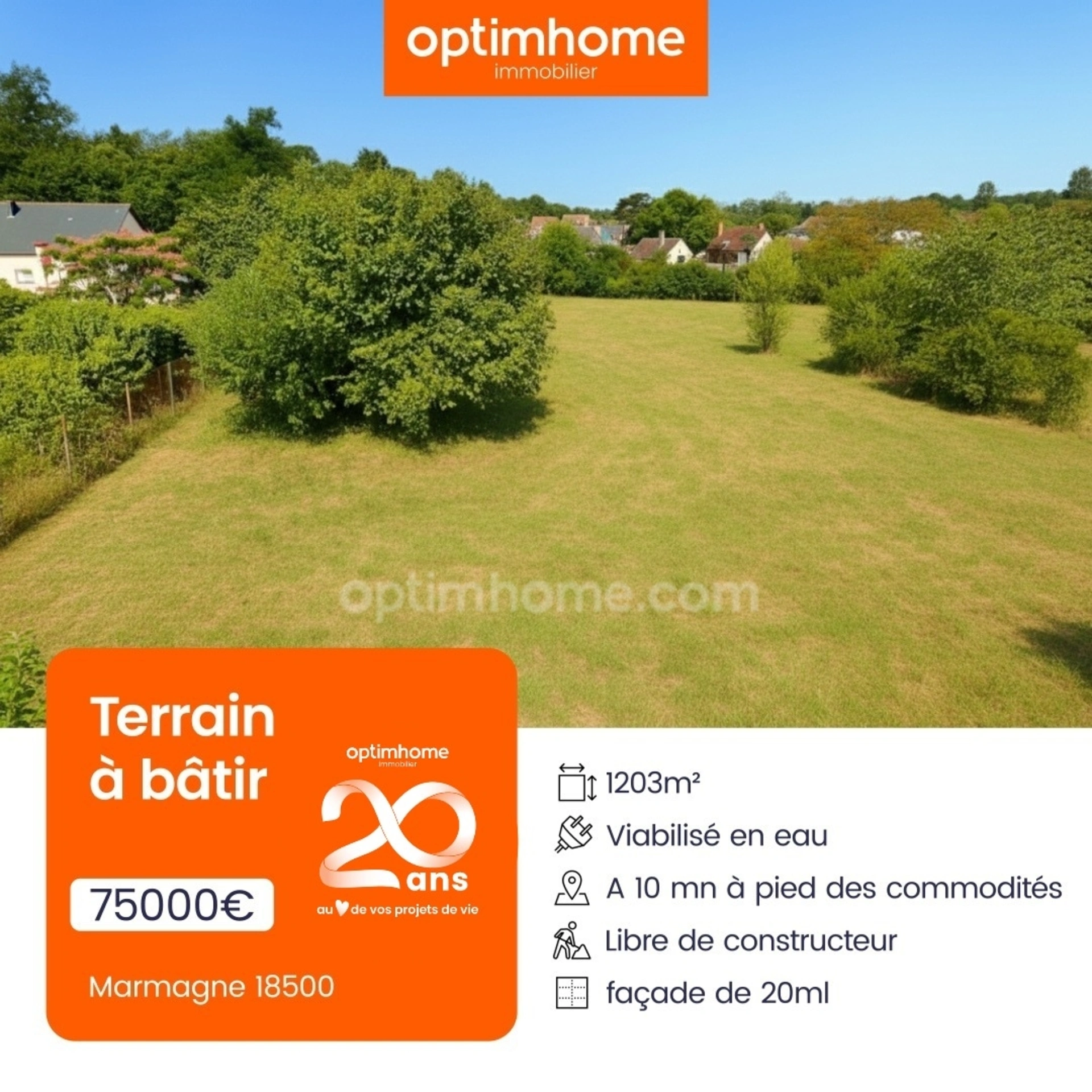 Terrain de 1 200 m², à deux pas du centre · à Marmagne · 75 000 €