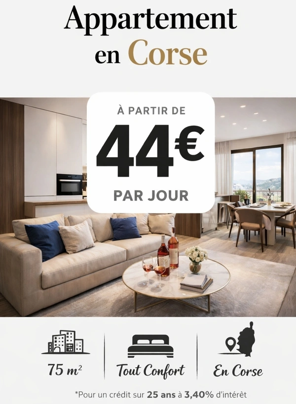 BELGODERE : Trés belle opportunité Appartement atypique Plain-pied 74 M², 3 chambres, Terrasse et Vue Village